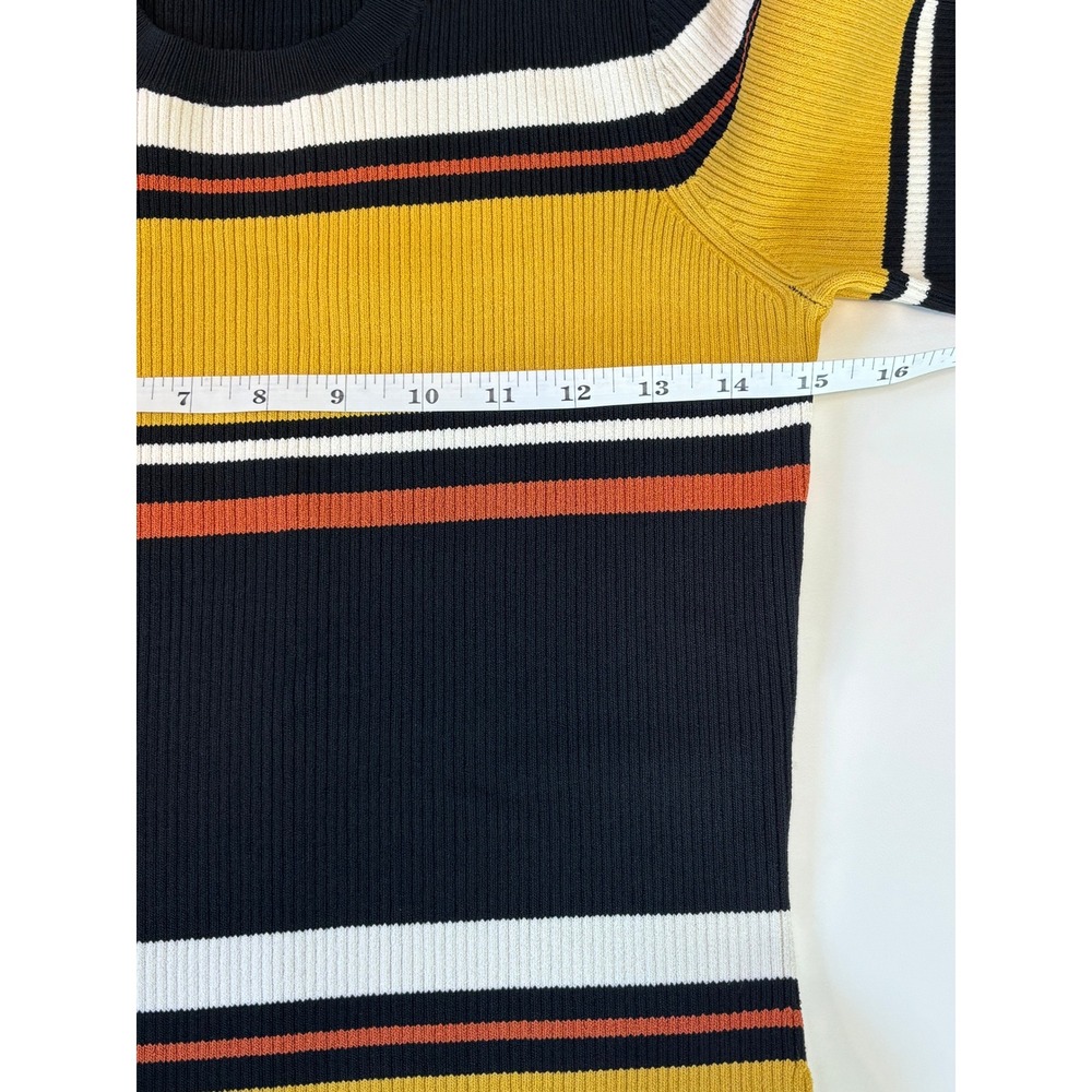 INTERMIX Wyatt Striped Smooth Rib Knit Midi Dress Short Sleeve M - Picture 6 of 7